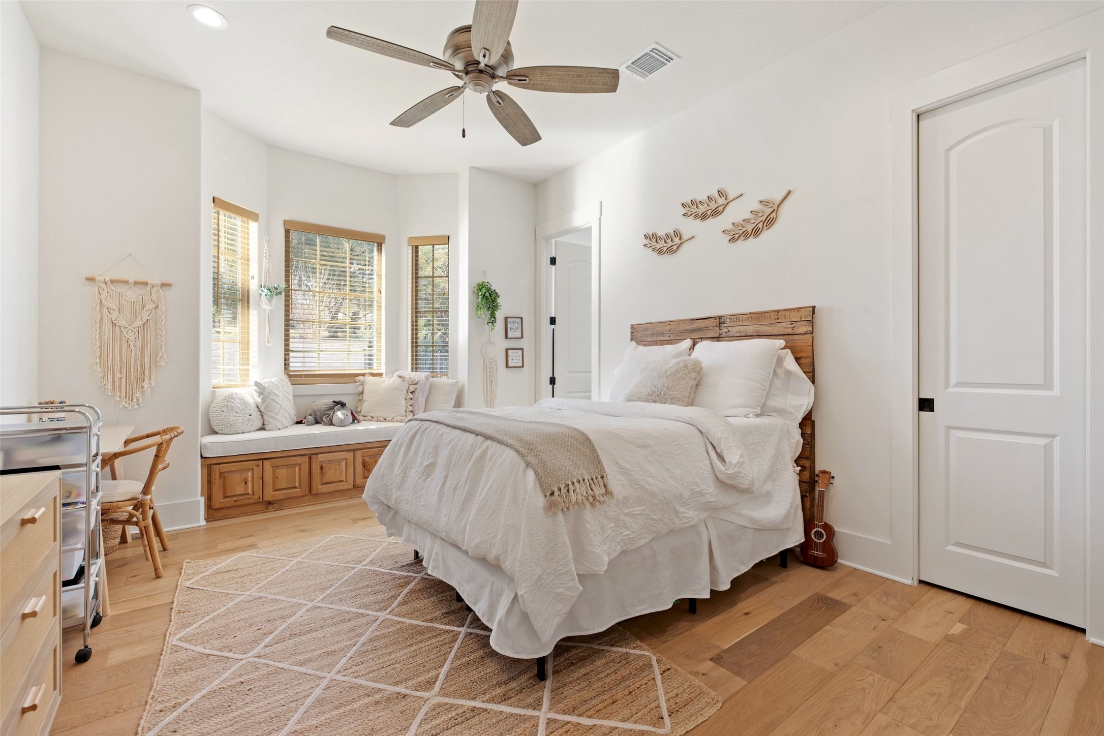 105 Deer Valley Road Georgetown, TX 78628 - Photo 29 of 40 Bedroom featuring light wood-style floors, ceiling fan, and recessed lighting
