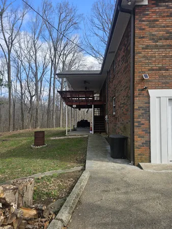 a view of a house with backyard and a tree