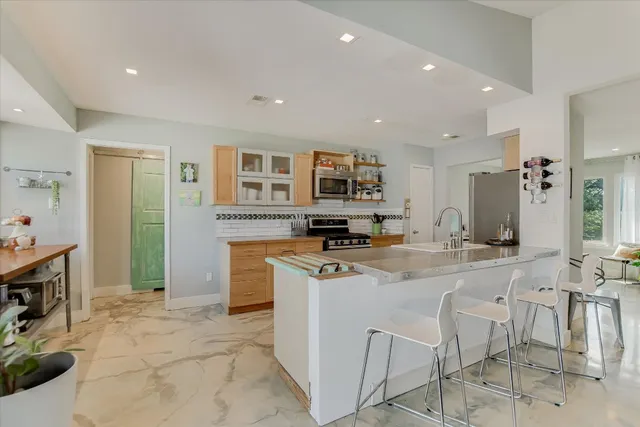a view of a dining area with furniture