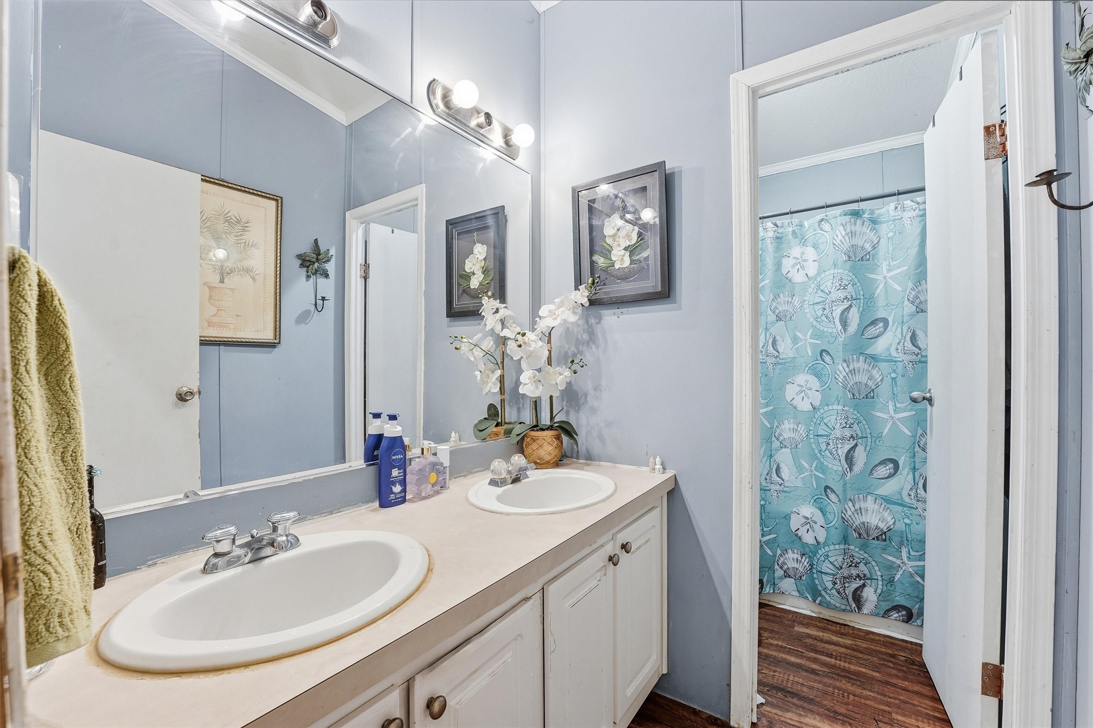1017 Woodland Street Channelview, TX 77530 - Photo 6 of 25 a bathroom with a sink double vanity and a mirror