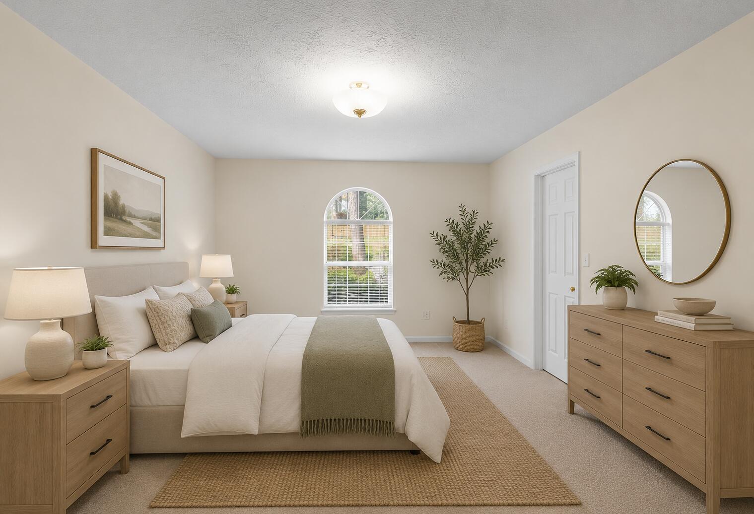 211 Spring Forest Circle Aiken, SC 29803 - Photo 26 of 36 a spacious bedroom with a bed a mirror on dresser and a window