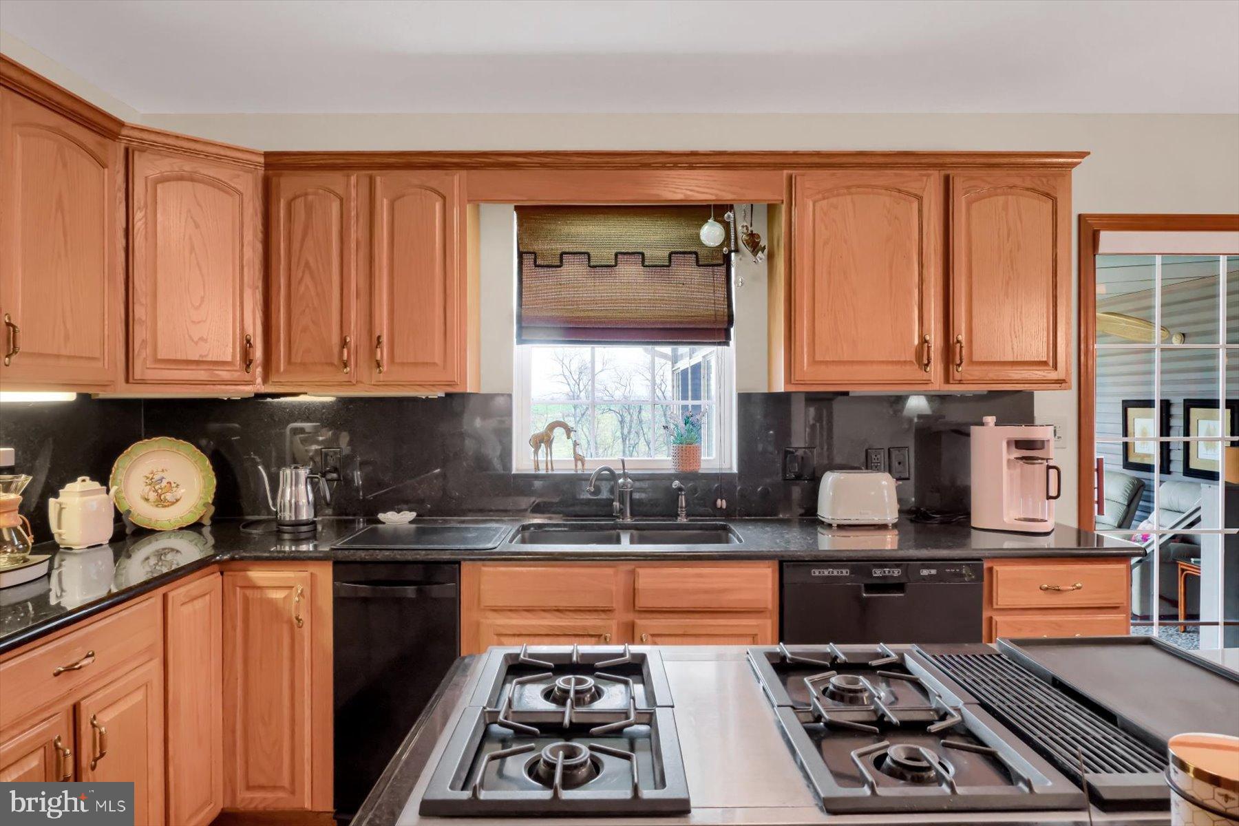 1105 Red Hill Road Port Trevorton, PA 17864 - Photo 46 of 71 a kitchen with granite countertop a stove a sink dishwasher and cabinets with wooden floor