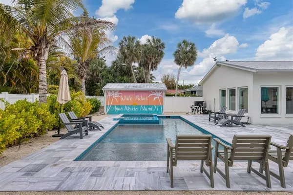 a view of swimming pool with chairs
