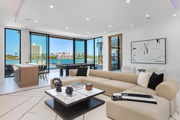 a view of a patio with swimming pool