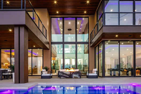 a view of a balcony with furniture