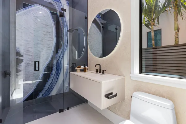 an aerial view of a house with a garden