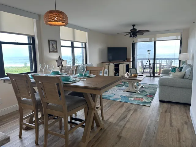 a dining room with furniture