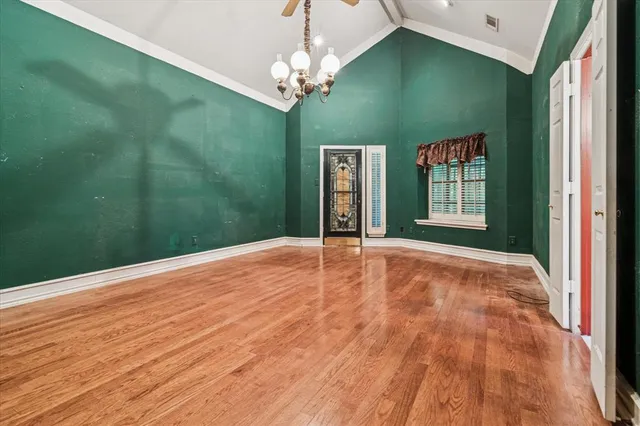 a view of an entryway with a chandelier