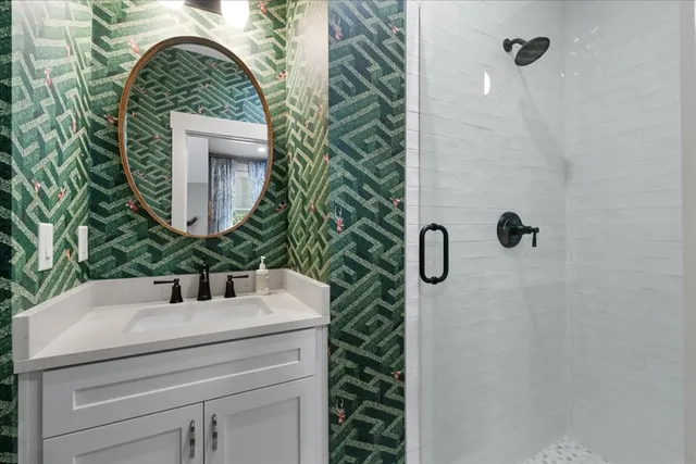 a view of a garden from a balcony