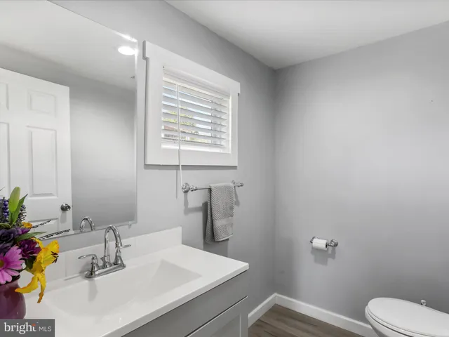 a bathroom with a sink a toilet and a mirror