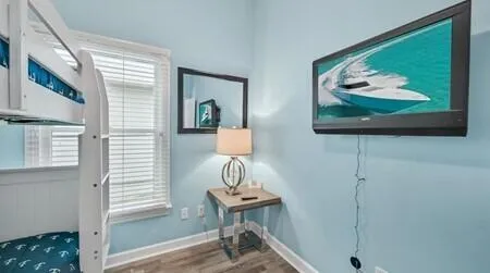 a room with workbench and window