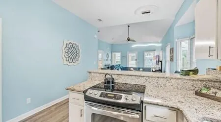 a kitchen with a stove and a sink