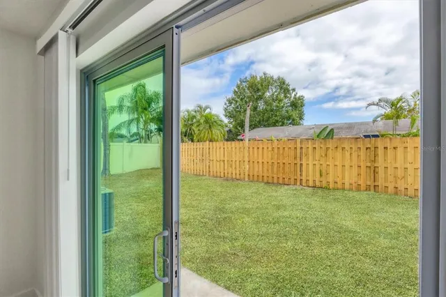 a view of a garden from a window