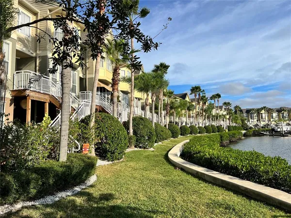 a view of a lake with a building in the back