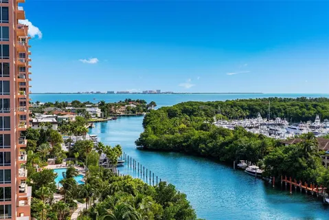 a view of a lake with a city
