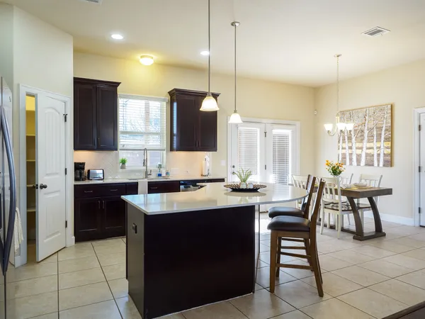 a kitchen with lots of counter top space