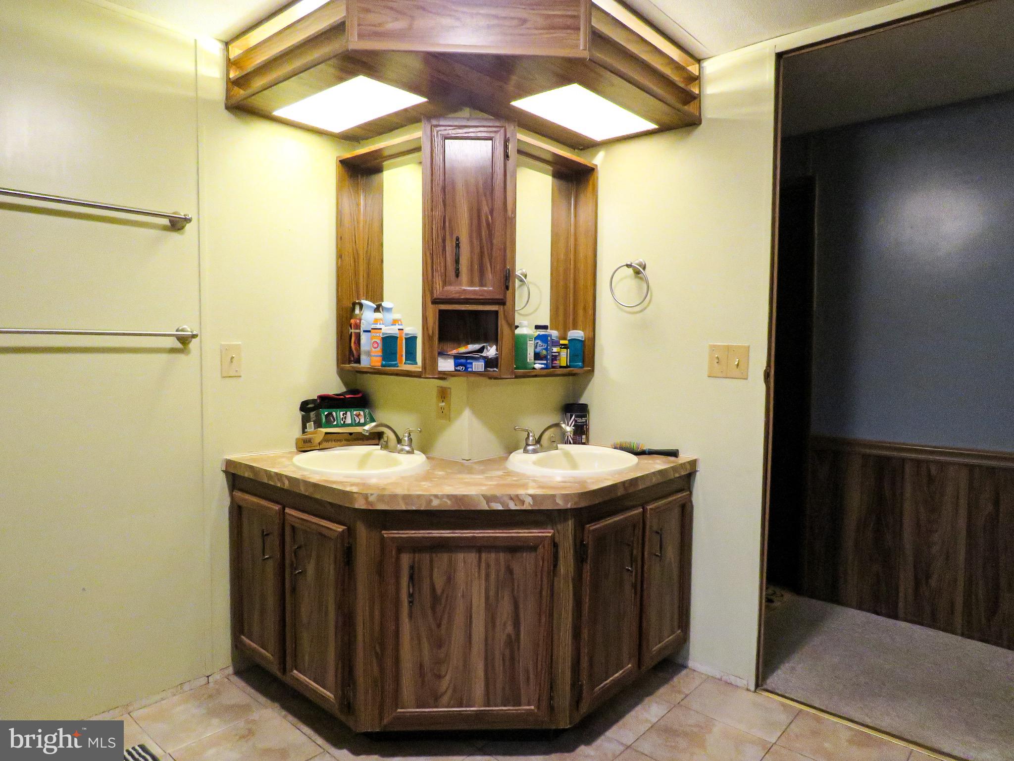 2379 River Road Bainbridge, PA 17502 - Photo 8 of 15 a bathroom with a granite countertop sink a mirror and a shower