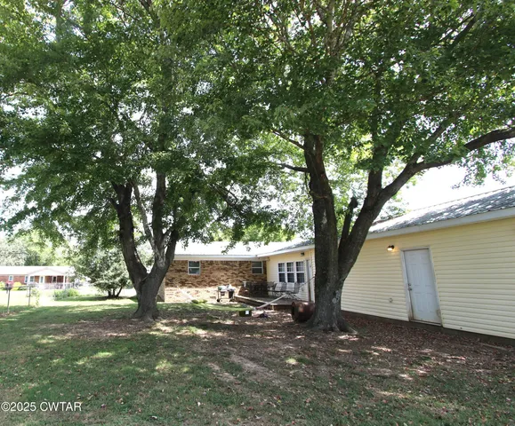 a view of a trees in a backyard