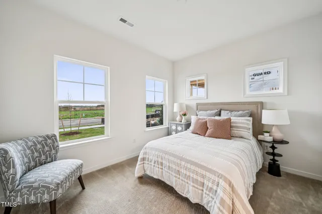 a bedroom with a bed and a couch