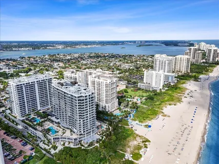 an aerial view of a multi story building