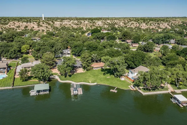a view of a lake with houses
