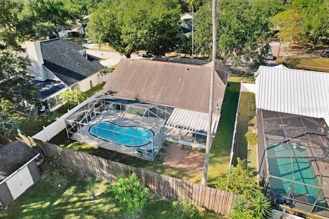 an aerial view of a house having outdoor space