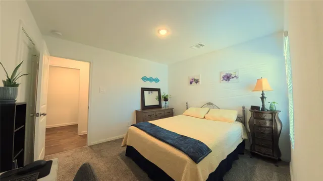 a bedroom with a bed and a television