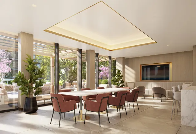 a view of a patio with couches table and chairs and potted plants
