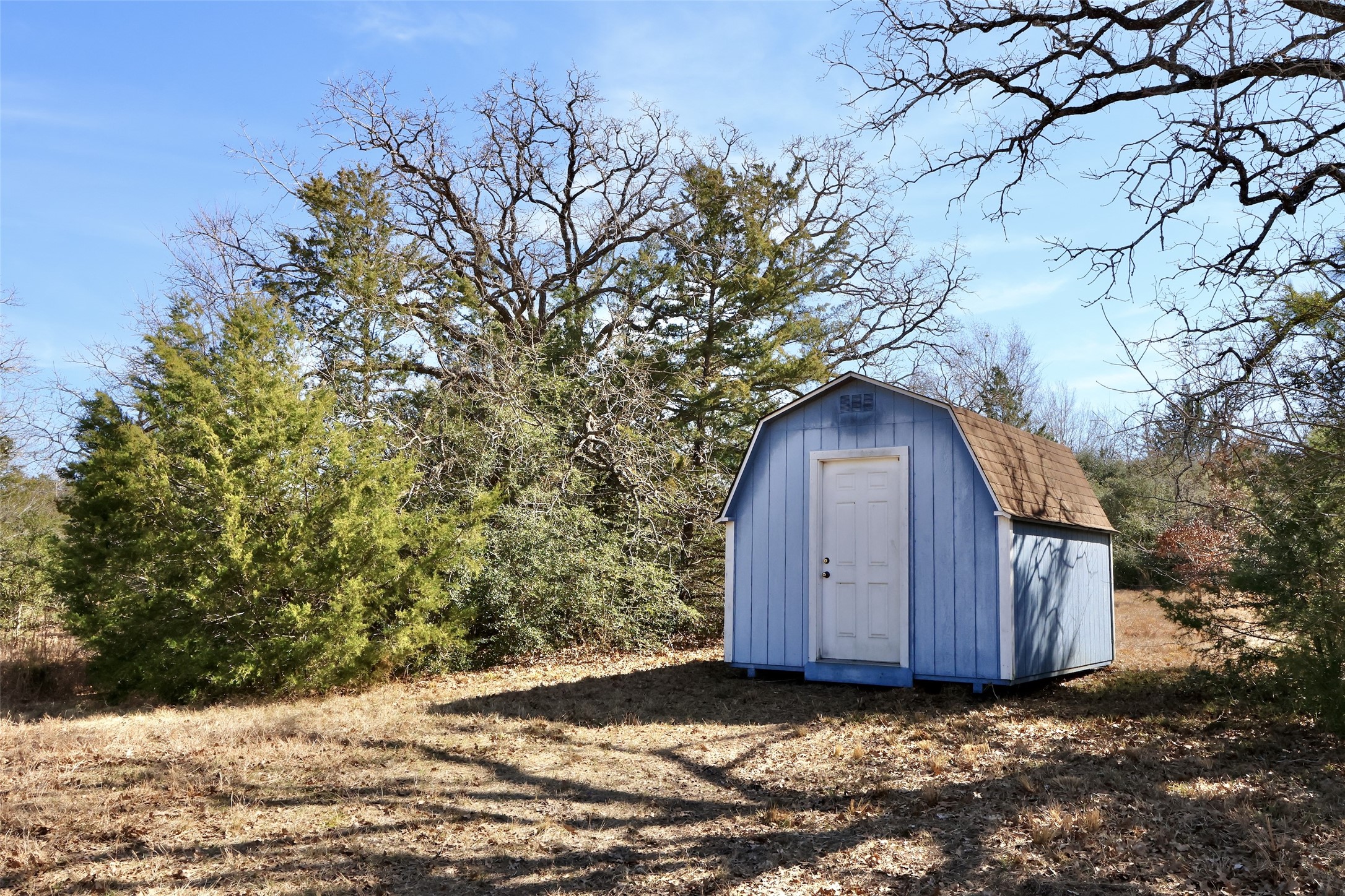 10173 Deer Ridge Road Bedias, TX 77831 - Photo 46 of 46 a view of a wooden house with a large tree and wooden fence