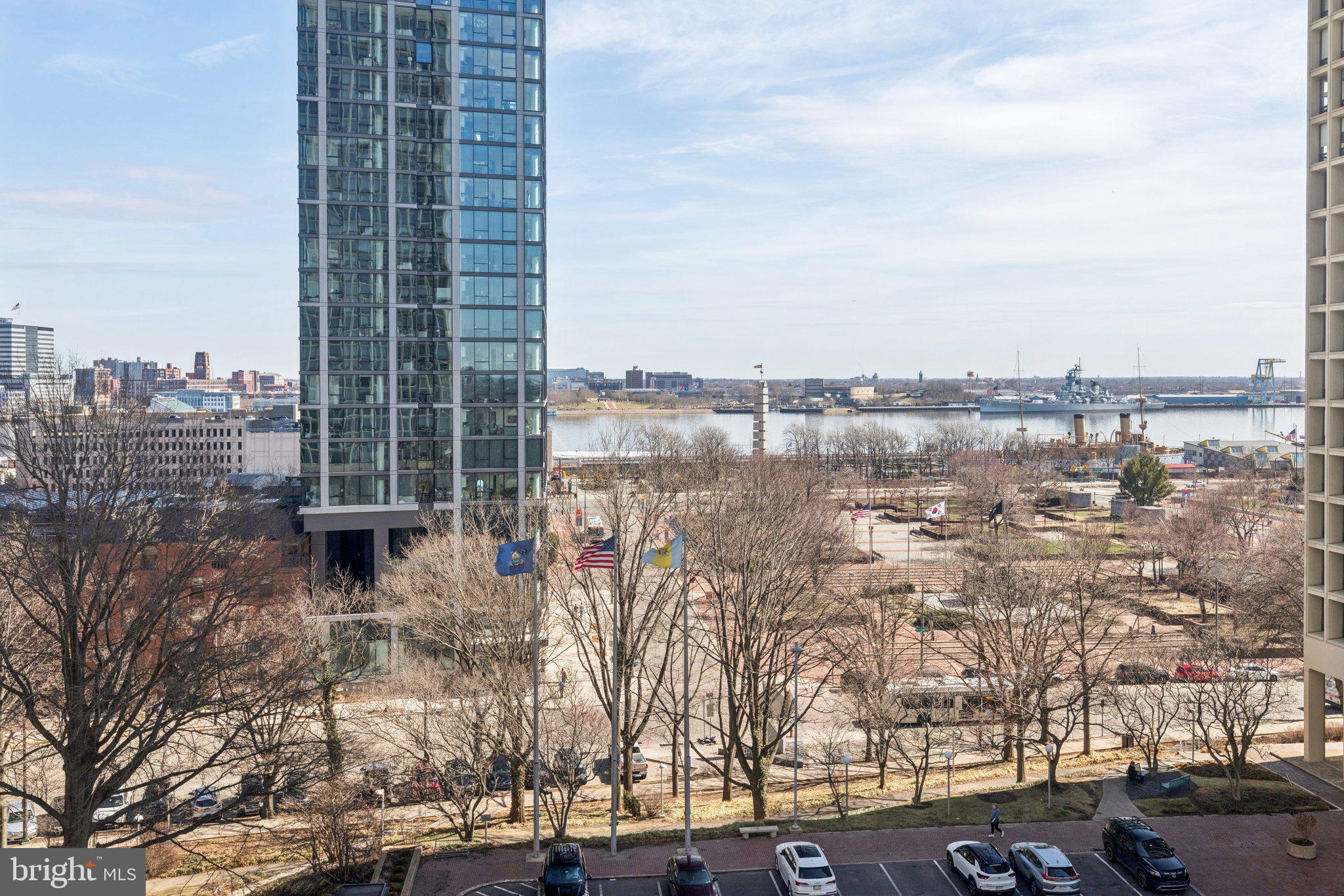 a view of a city with tall buildings