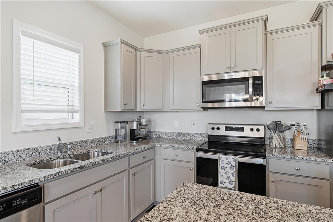 403 Seaborn Circle Pendleton, SC 29670 - Photo 18 of 47 This kitchen showcases light cabinetry and ample counter space with a window above the double sink.