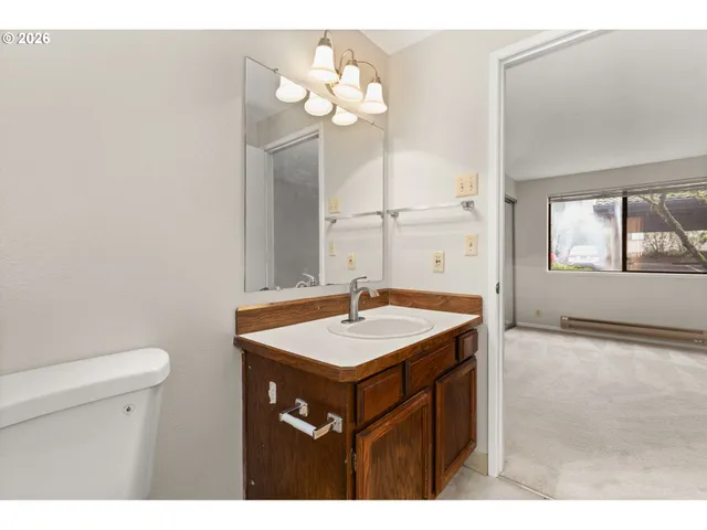 a bathroom with a sink a toilet and a mirror