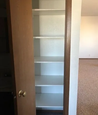 a view of walk in closet with empty racks