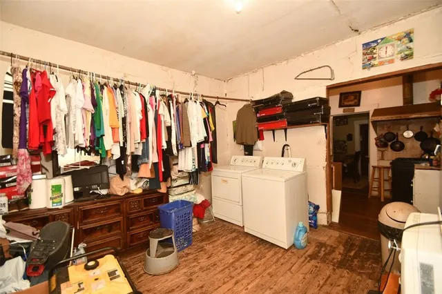 a utility room with dryer and washer