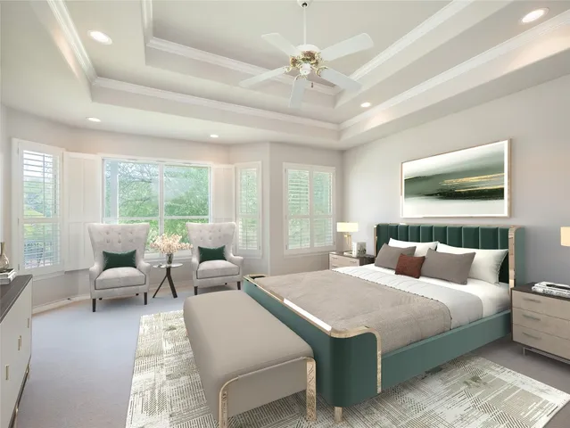 a bedroom with a bed and a couch