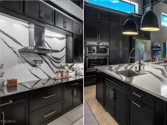 a kitchen with a sink and cabinets