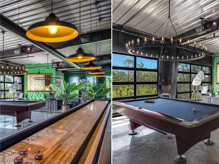 a view of a backyard with plants and a patio