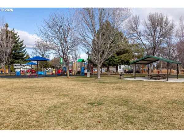 a view of outdoor space with garden and trees