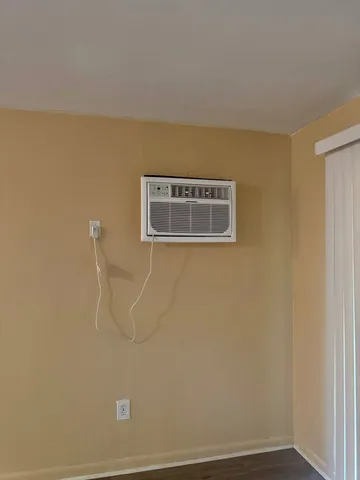 a view of a room with a door