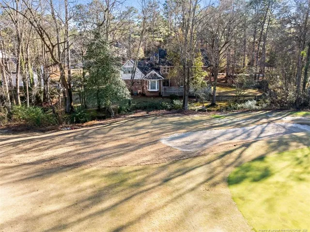 an aerial view of residential house with green space