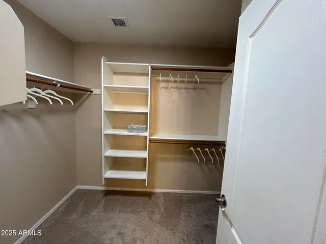 a view of walk in closet with empty racks