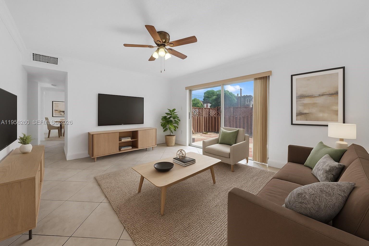 8601 Southwest 94th Street, Unit 104W Miami, FL 33156 - Photo 3 of 29 a living room with furniture and a flat screen tv