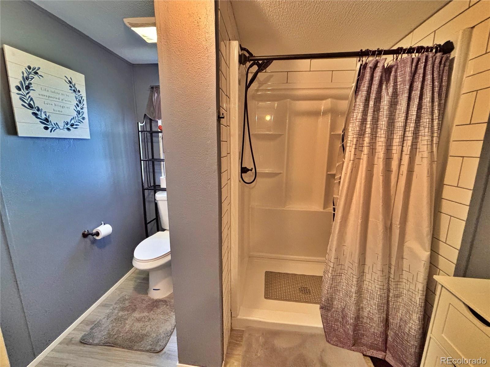 230 North 2nd Street Berthoud, CO 80513 - Photo 33 of 44 a bathroom with a granite countertop sink toilet and shower