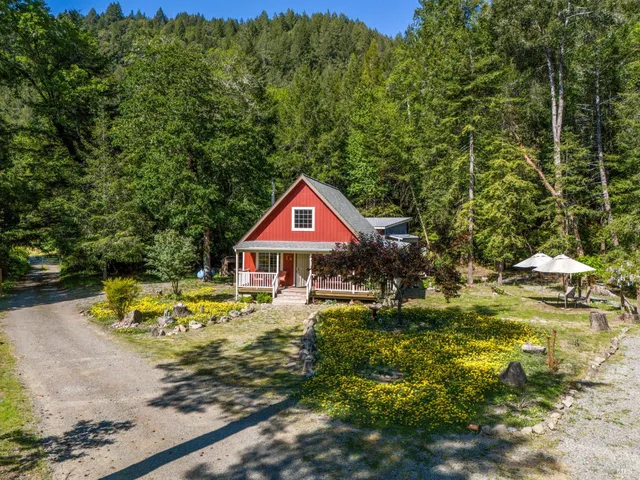 an aerial view of a house