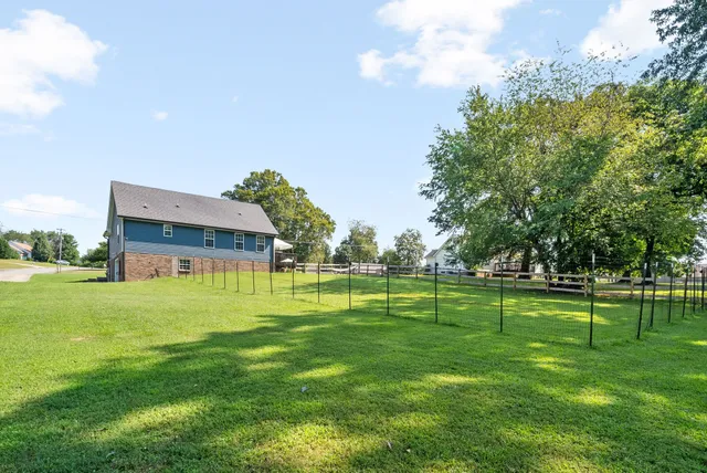 a grassy field with trees in the background
