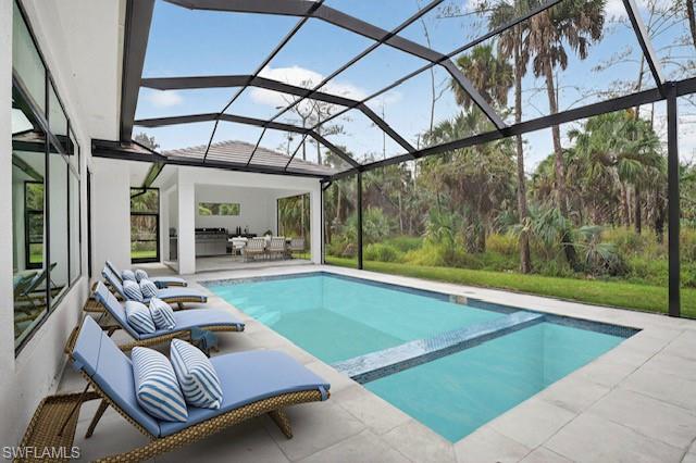 Virtually Staged Outdoor lounge and kitchen