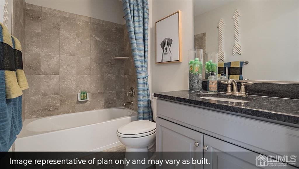 105 Matutina Road Iselin, NJ 08830 - Photo 13 of 20 a bathroom with a granite countertop sink a toilet a mirror and bathtub