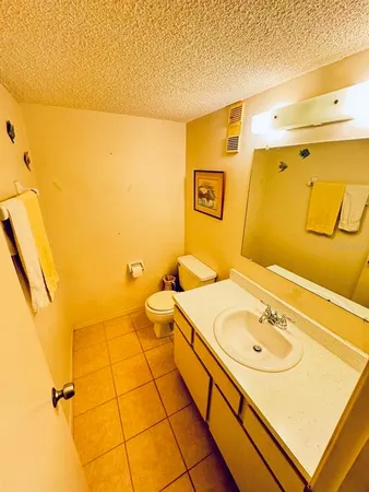 a bathroom with a sink mirror and toilet