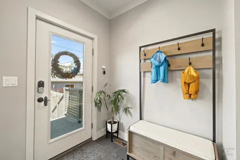a bathroom with a tub and shower