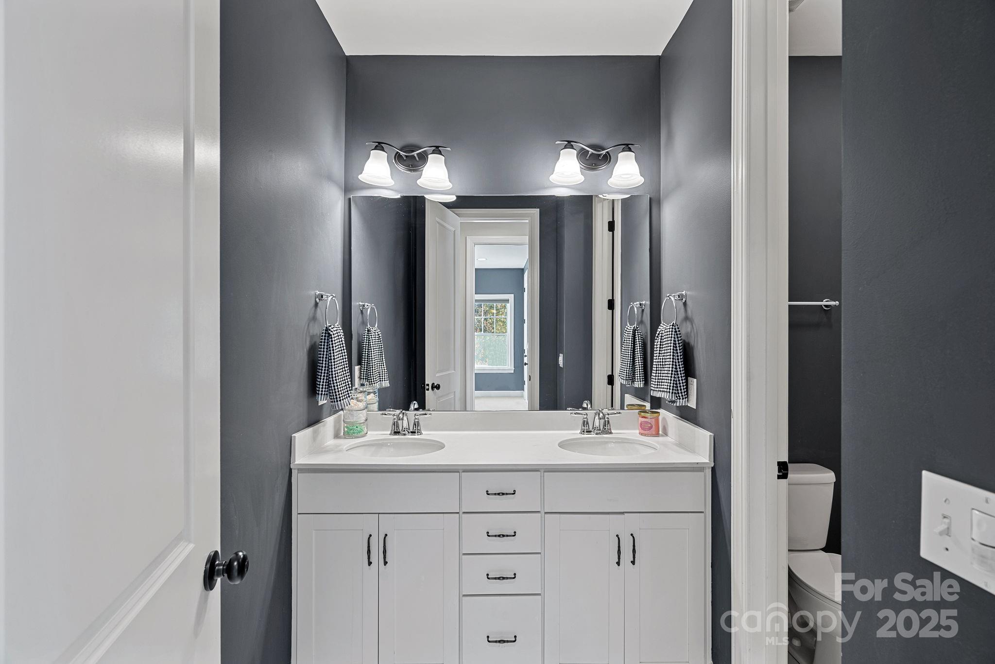 16909 Setter Point Lane Davidson, NC 28036 - Photo 26 of 45 a bathroom with a double vanity sink and a mirror